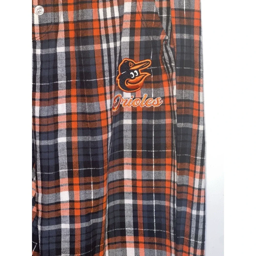 Baltimore Orioles Plaid Metallic Flannel Pajama Elastic Pocket Pant Logo Small